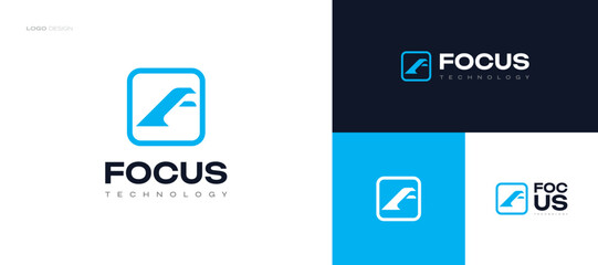 Blue Letter F Logo Design in Abstract and Modern Concept for Business and Technology Brand Identity