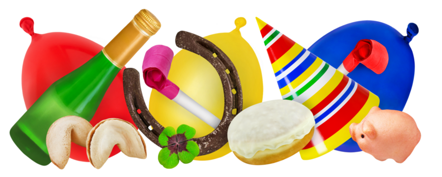 Bunte Party Dekoration und Glücksbringer     Hintergrund transparent PNG cut out