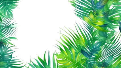 Naklejka na ściany i meble Monstera leaves plant tropical background. Green brush watercolor style.