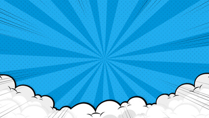 Comic cartoon blue background with cloud