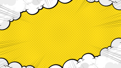 bright pop art comic background with halftone color and funny cloud vector © Asta Desain