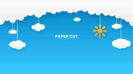 Paper cut background with cloud ornament. Summer theme background. Suitable for banners, posters, flyers, brochures or presentation backgrounds