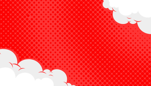 Pop art comic background with cloud and star. Cartoon Vector Illustration on RED
