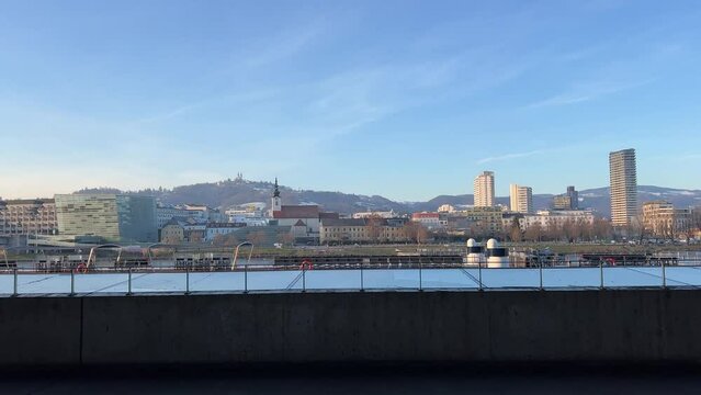 Linz Urfahr cityscape viewed from Lentos art museum