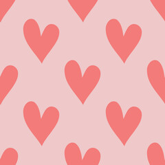 Cute vector red heart pattern. Hand drawn doodle illustration. 