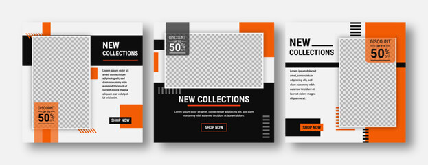 Set of editable banner template post for social media ads. Web banner ads for promotion. Design vector with photo collage.