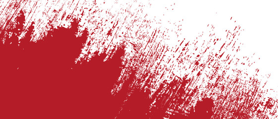 Red brush stroke background. Red ink splash on backdrop. Brush background for wallpaper, paint splatter template, dirt banner, watercolor design, dirty texture. Trendy brush background, vector