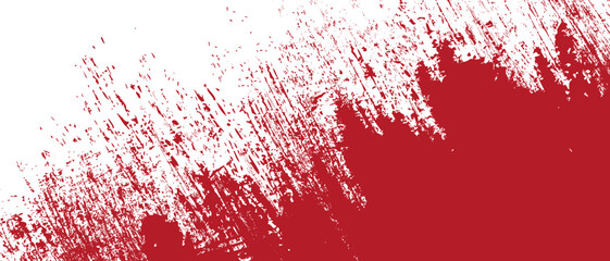 Red brush stroke background. Red ink splash on backdrop. Brush background for wallpaper, paint splatter template, dirt banner, watercolor design, dirty texture. Trendy brush background, vector