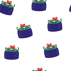 Sushi seamless pattern. Asian food background. Perfect for restaurant cafe and print menus. Vector hand draw cartoon illustration.