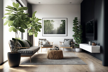 Luxury modern living room with furniture design by Generative AI