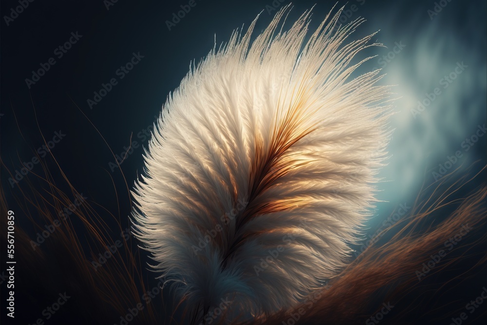 Poster a white feather is shown in the dark sky with clouds in the background and a blue sky in the backgro