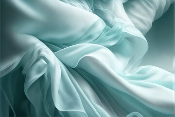 Fototapeta premium a blue and white photo of a woman's dress with flowing fabric on it's back and sides. Generative AI