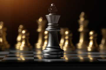 The chess king on the board is fighting with the opponent. business concept success concept