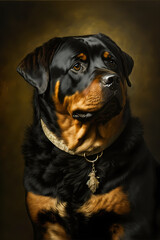 Fototapeta premium oil painting of a rotweiler dog, illustration digital generative ai design art style
