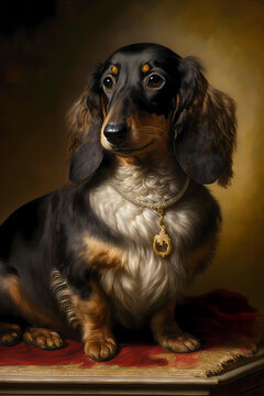 oil painting of a Dachshund dog, illustration digital generative ai design art style