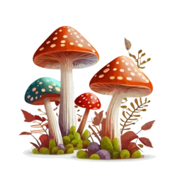 Foto op Aluminium Cartoon mushrooms. Vector illustration, print for background, print on fabric, paper, wallpaper, packaging. © Dav_782