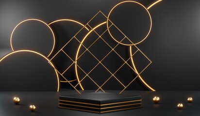 Obraz na płótnie Canvas 3D rendering of blank product background for cream cosmetics Modern black podium background