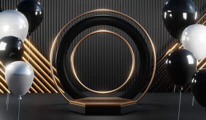 3D rendering of blank product background for cream cosmetics Modern black podium background