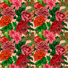 Gardinen Seamless pattern with blooming flowers at the garden © IrynaPakhomova