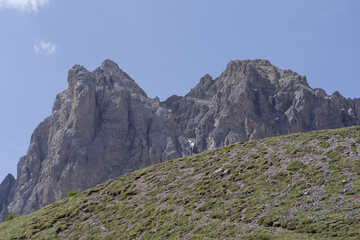 Rocky mountain peaks in Maira Valley mountains, Italian Cottian Alps