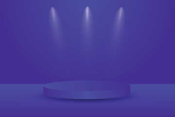 blue podium in the blue studio room