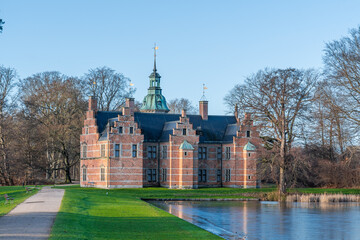 Badstue Slottet by Frederiksborg Castle at a cold winter day in December