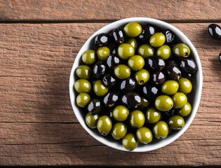 olives in a bowl on a wooden table