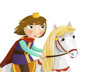 cartoon scene with prince king with his friend horse illustration for children