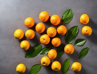 tangerines and oranges on a flat background