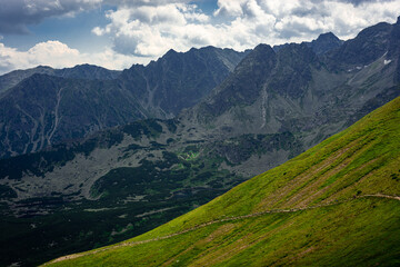 Obraz premium Beautiful view of the Tatra Mountains landscape. View of the mountains from the top. High mountain landscape.