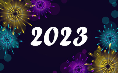 2023 Happy New Year and Merry Christmas Abstract background with colorful fireworks. Vector
