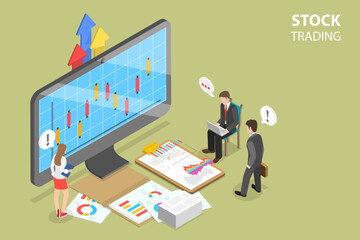 3D Isometric Flat Vector Conceptual Illustration of Stock Trading , Investing Management