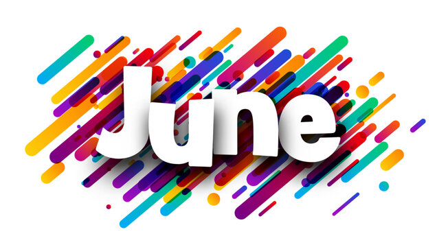 June word over colorful brush strokes background.