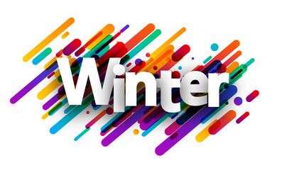 Winter word over colorful brush strokes background.