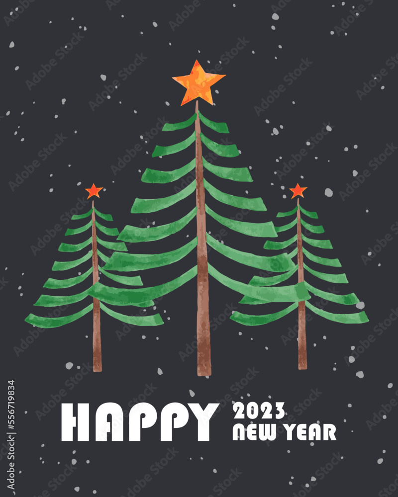 Wall mural three christmas trees decorated with bright stars on their tops. new year, happy and christmas conce