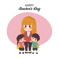 Happy Teacher's day with cartoon student and teacher.
