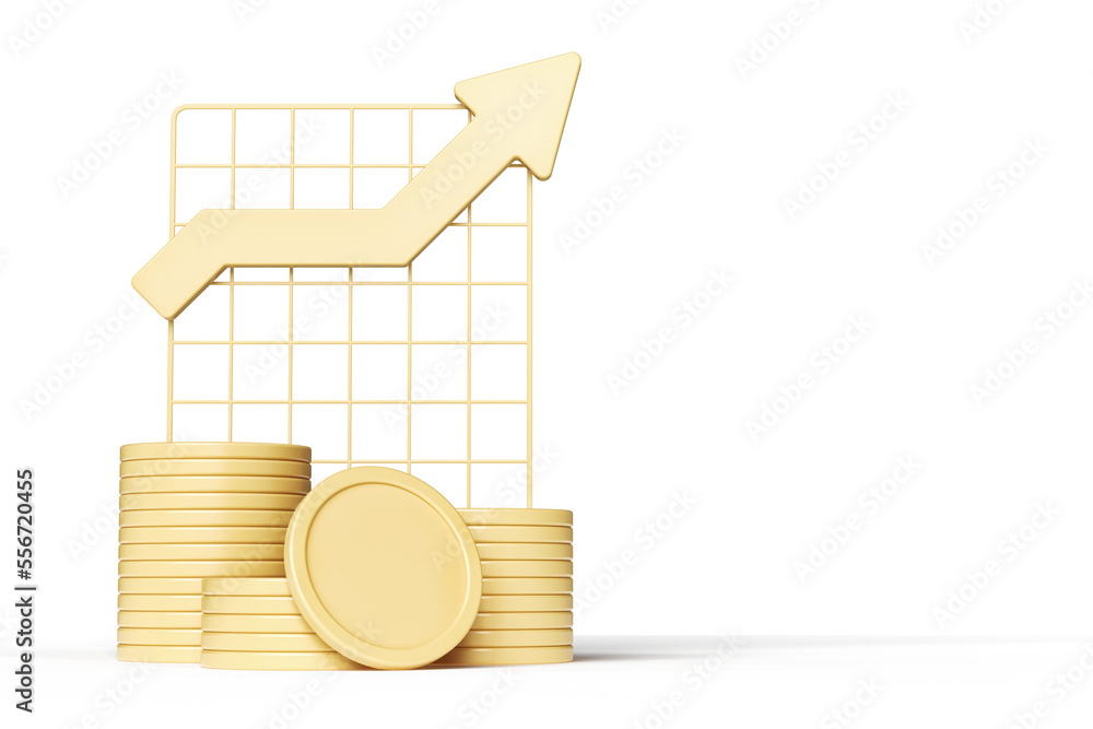 Poster token or coin stacks with an uptrend arrow chart suitable for money and cryptocurrency design concep