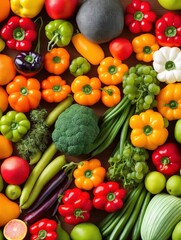 Fototapeta na wymiar fruits and vegetables flat lay