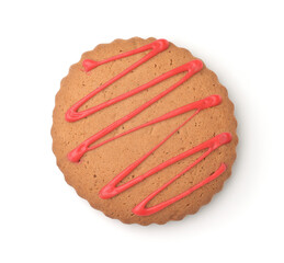 Top view of round glazed gingerbread cookie