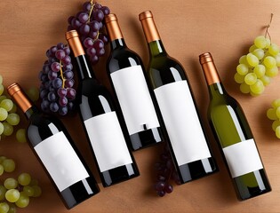 
red wine bottle and glass, grapes
