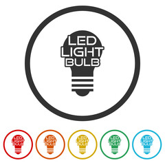 Led light bulb icon. Set icons in color circle buttons