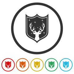 Shield deer icon. Set icons in color circle buttons