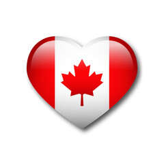 Canadian flag in heart silhouette. Heart-shaped Canada flag. Flat vector illustration.