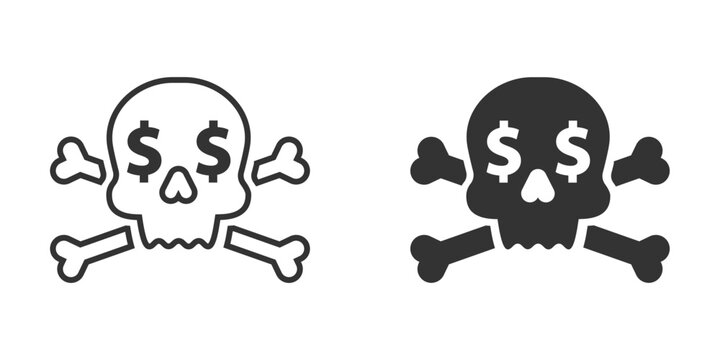 Crossbone with dollar signs for eyes. Vector illustration.