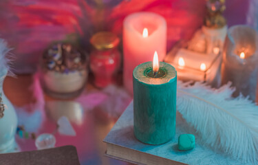 Positive energy and clean home space. Concept of esotericism, magic candles, Reiki or another...
