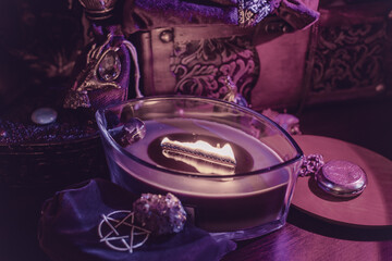 Positive energy and clean home space. Concept of esotericism, magic candles, Reiki or another...