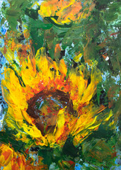 Oil painting, Sunflower flowers. impressionism style, flower painting, still painting canvas, artist - 556722487