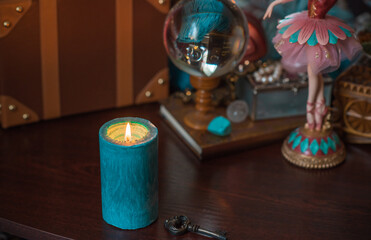 Positive energy and clean home space. Concept of esotericism, magic candles, Reiki or another...