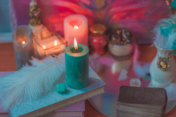 Positive energy and clean home space. Concept of esotericism, magic candles, Reiki or another...