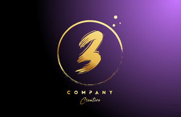 golden golden 3 number letter logo icon design with dots and circle. Grunge creative gradient template for company and business